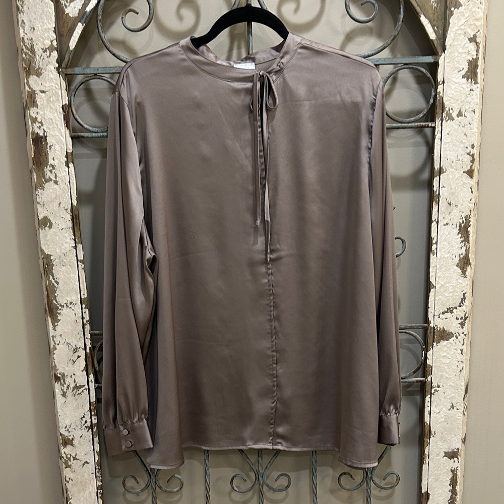 Chico's Elegant Satin Blouse in Taupe